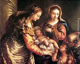 Holy Canvas Paintings - Holy Family with St John the Baptist and St Catherine